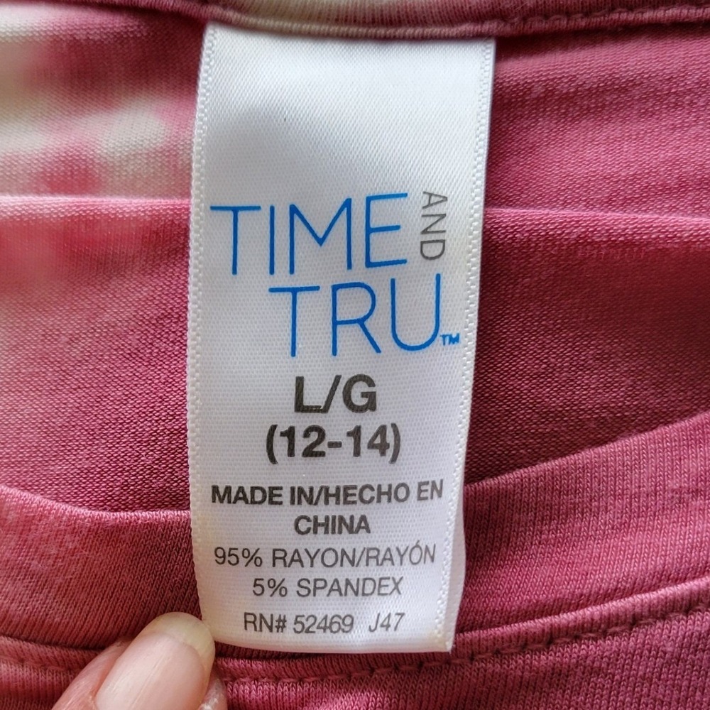 Time and Tru Pink Tie Dye Knot Front T-Shirt‎ Womens Large 12-14 - Picture 7 of 9